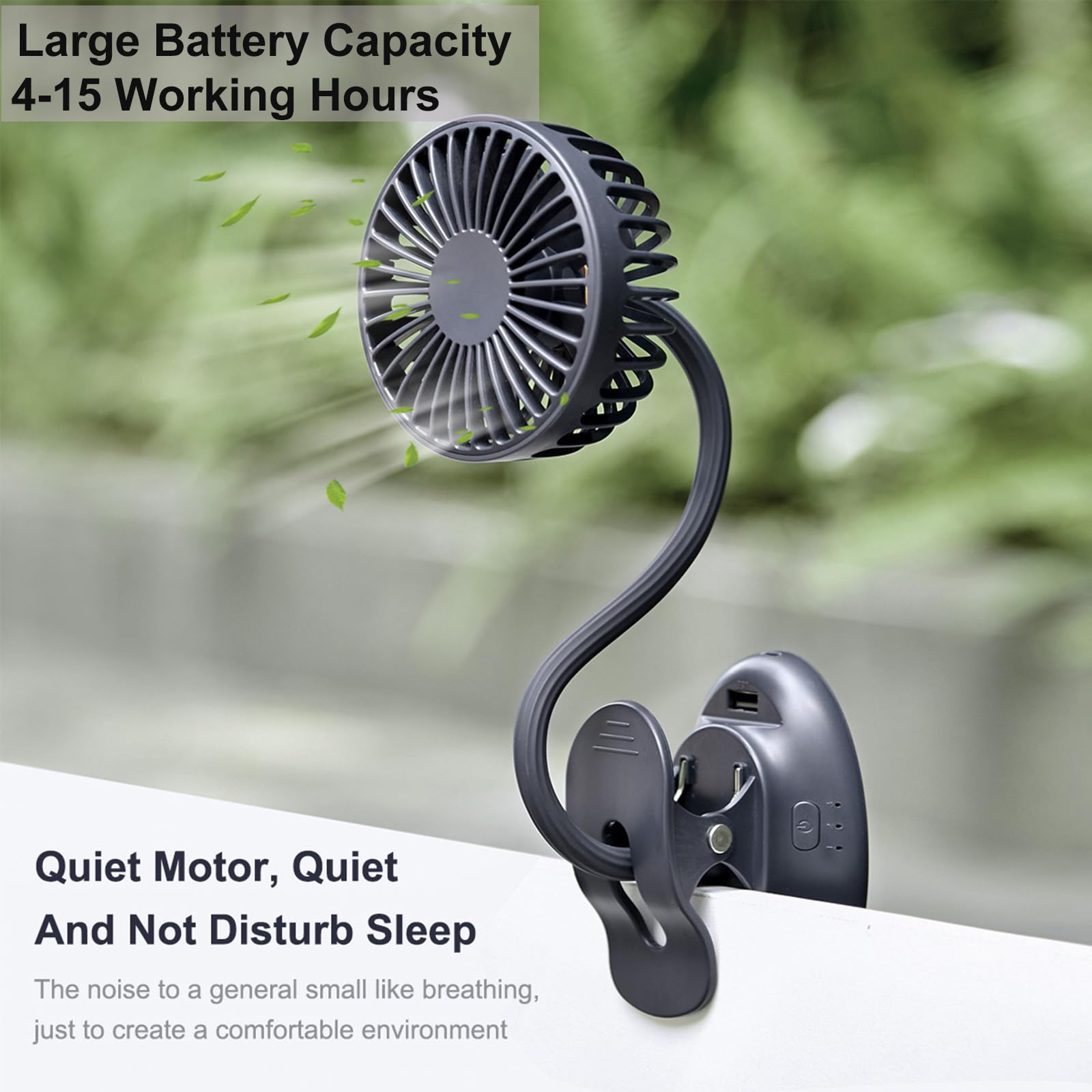 Glovion quiet motor desk fan provides a gentle breeze for focused work.