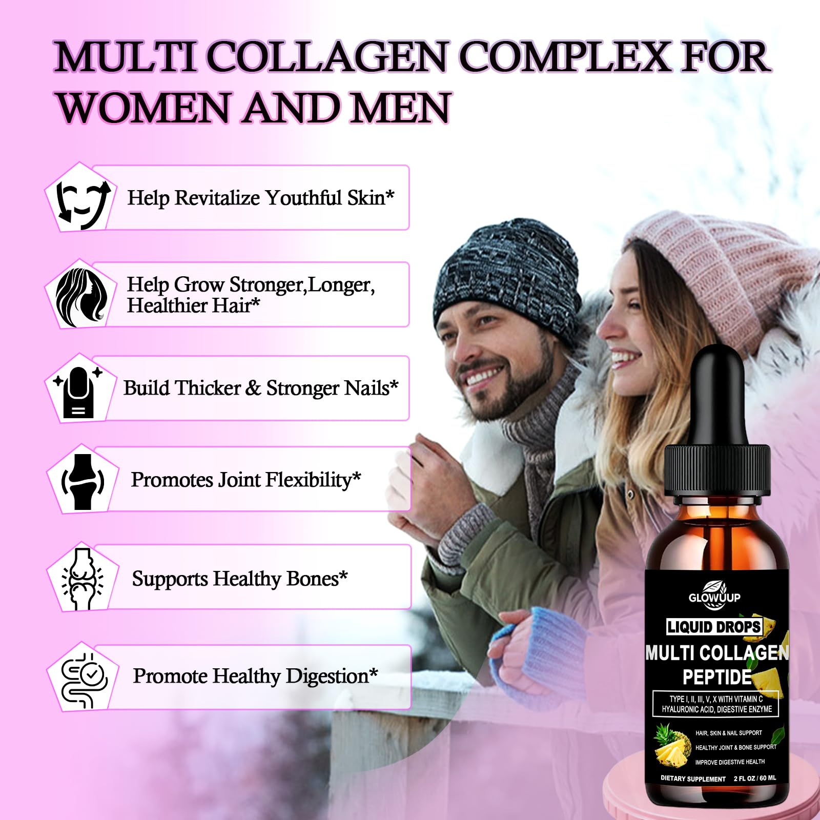 GLOVVUUP hydrolyzed collagen closeup emphasizes fast absorption.