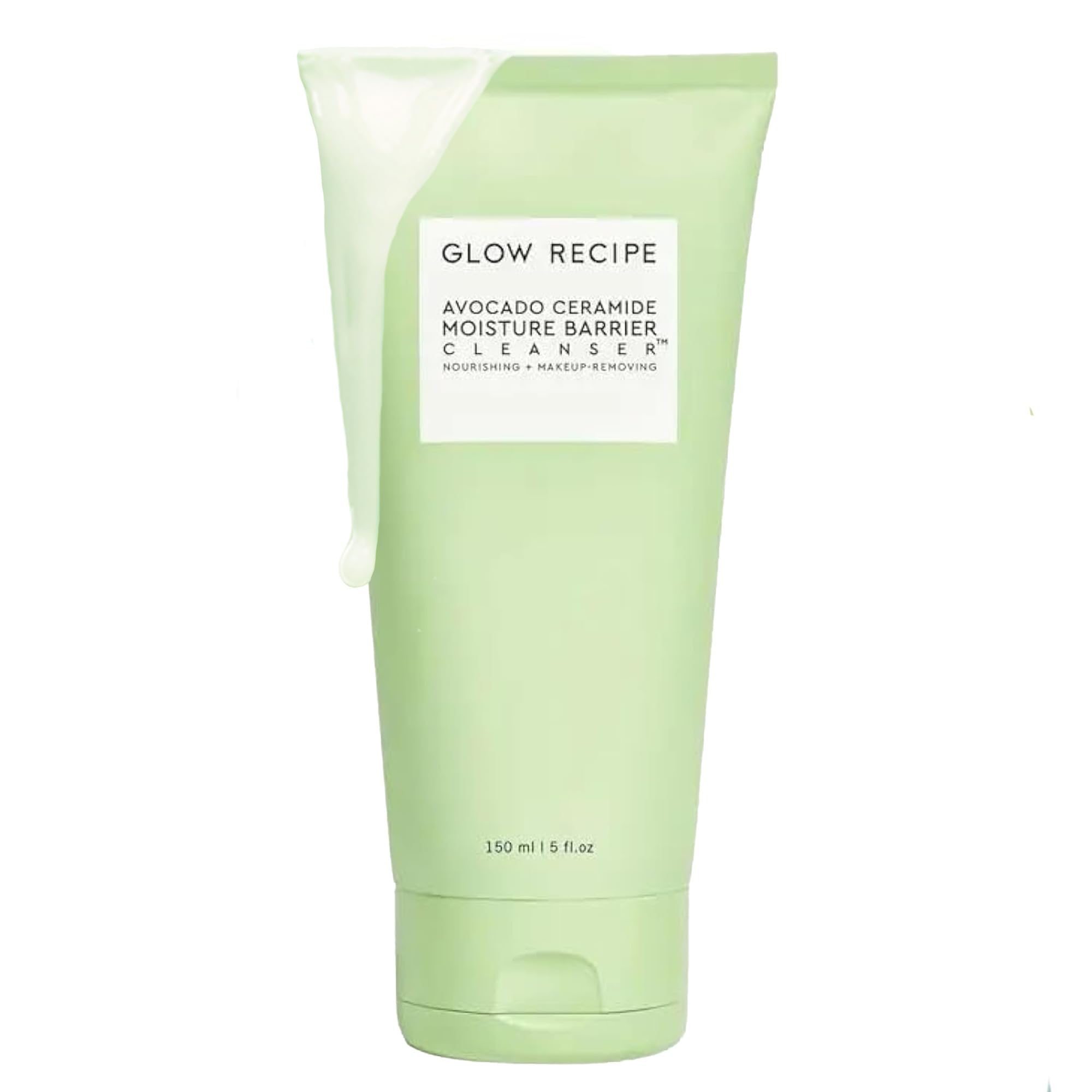 Glow Recipe Avocado Ceramide Cleanser bottle demonstrates hydrating formula for dry skin.