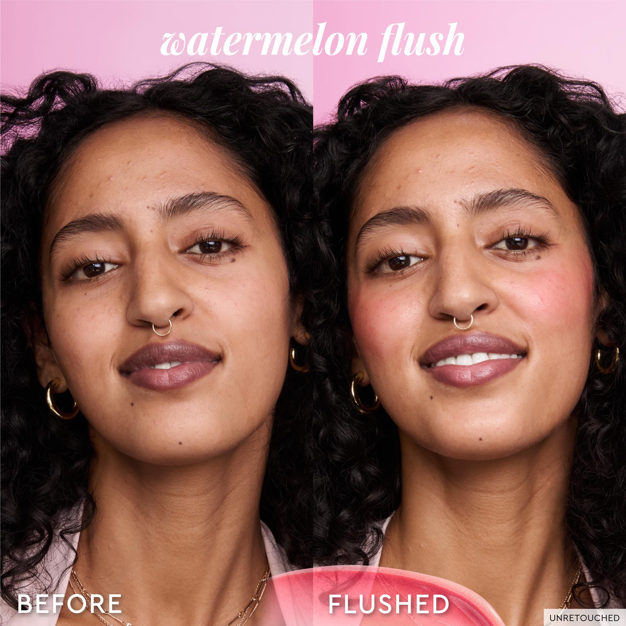Glow Recipe before and after glow contrast with subtle cheek radiance.
