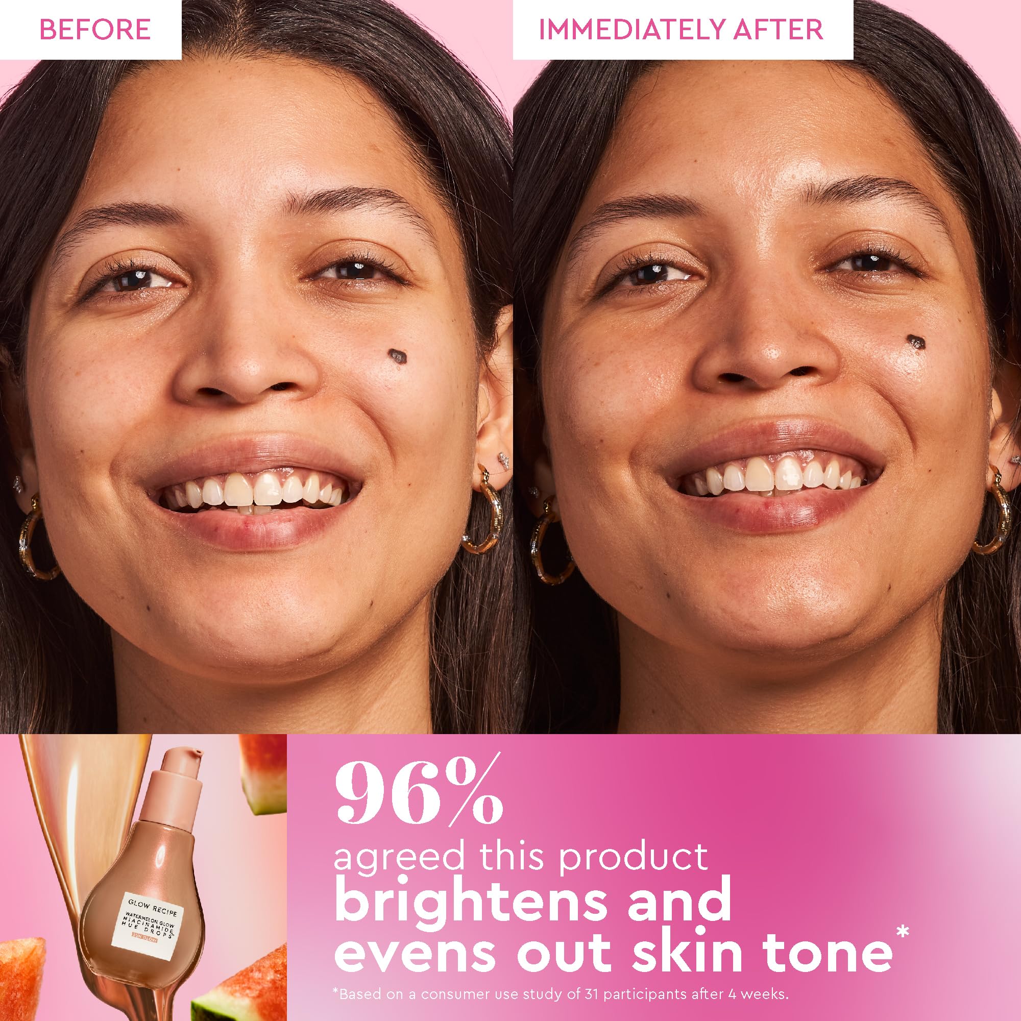 Glow Recipe Hue Drops Sun Glow on skin for a radiant base and hydration.