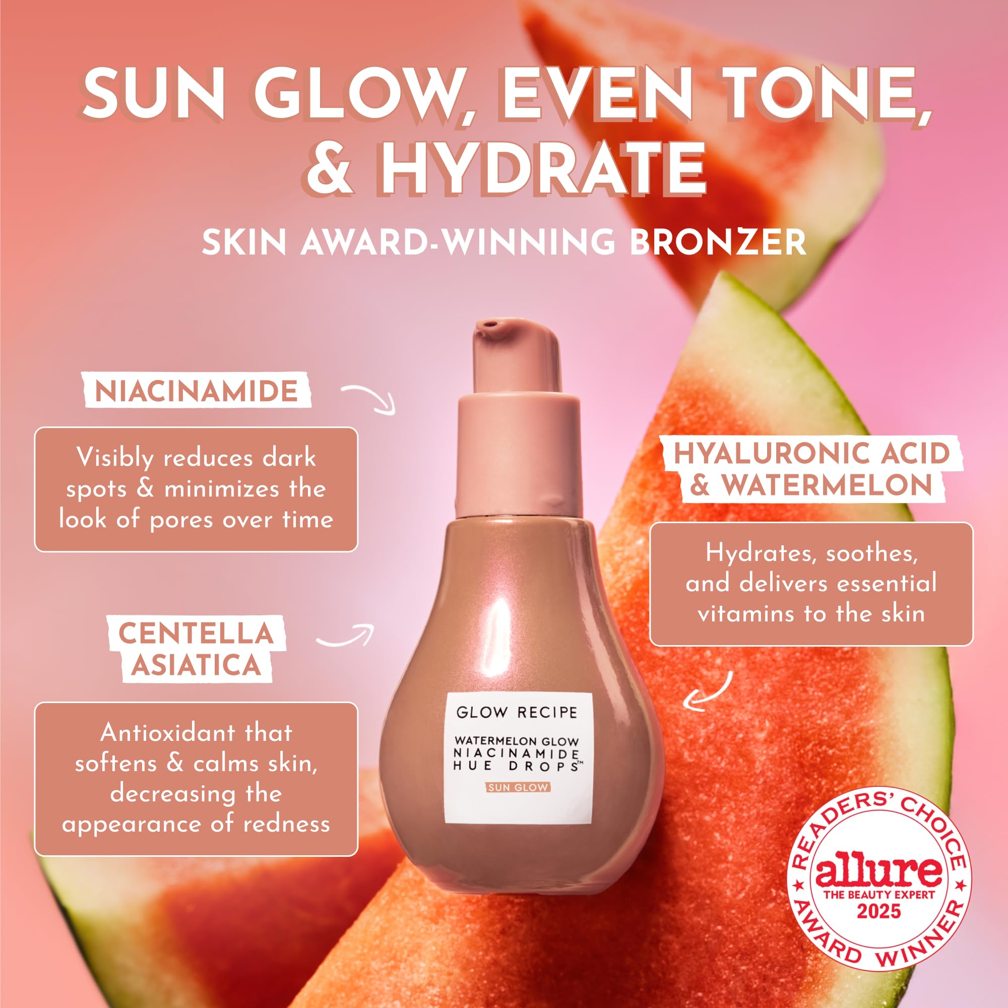Glow Recipe Hue Drops highlighter-application highlights cheekbones with dewy glow.