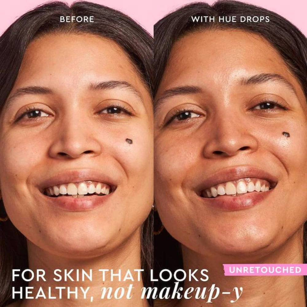 Glow Recipe Hue Drops liquid bronzer swirl demonstrates buildable warmth on skin.
