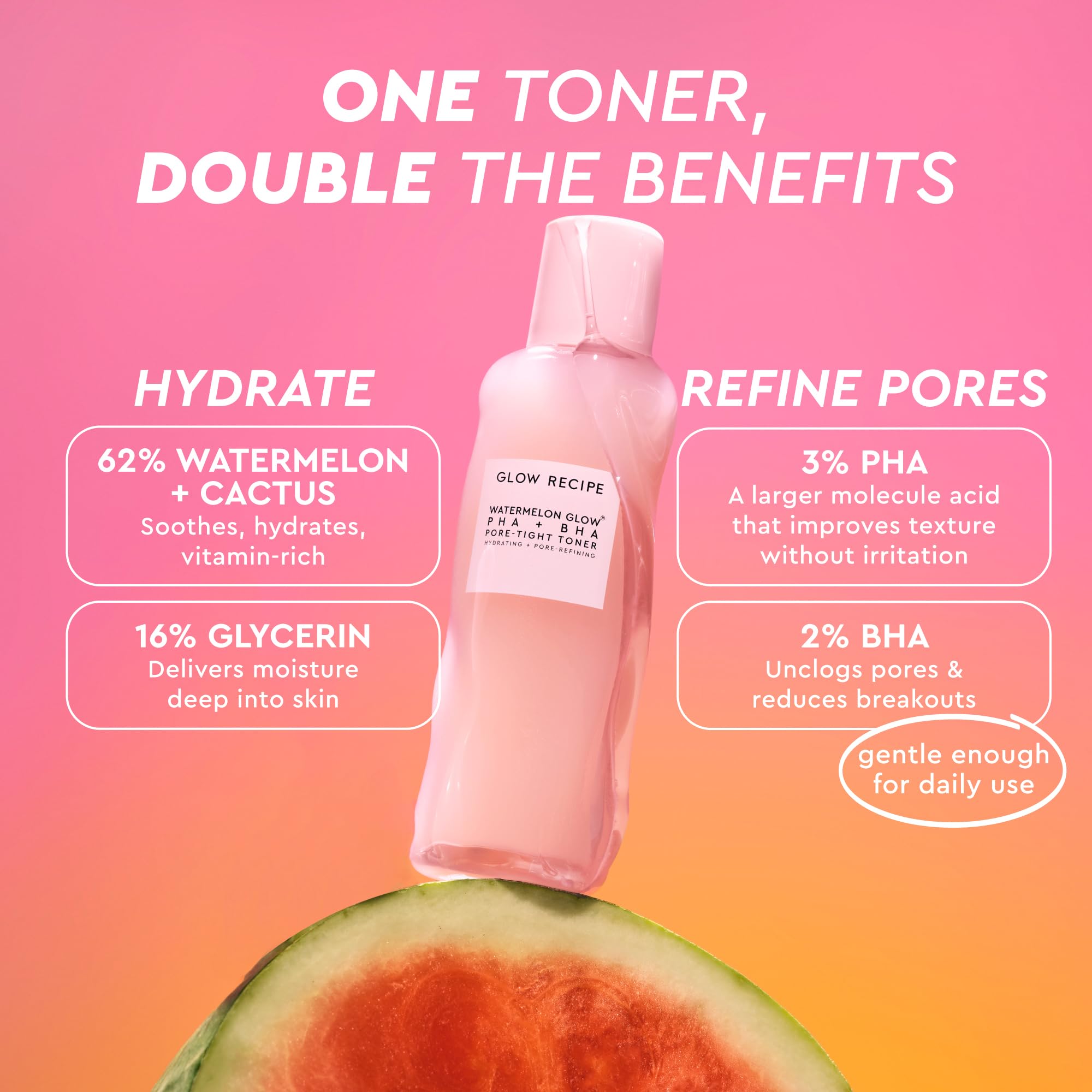 Glow Recipe hyaluronic-acid droplets highlight skin-plumping hydration throughout the day.