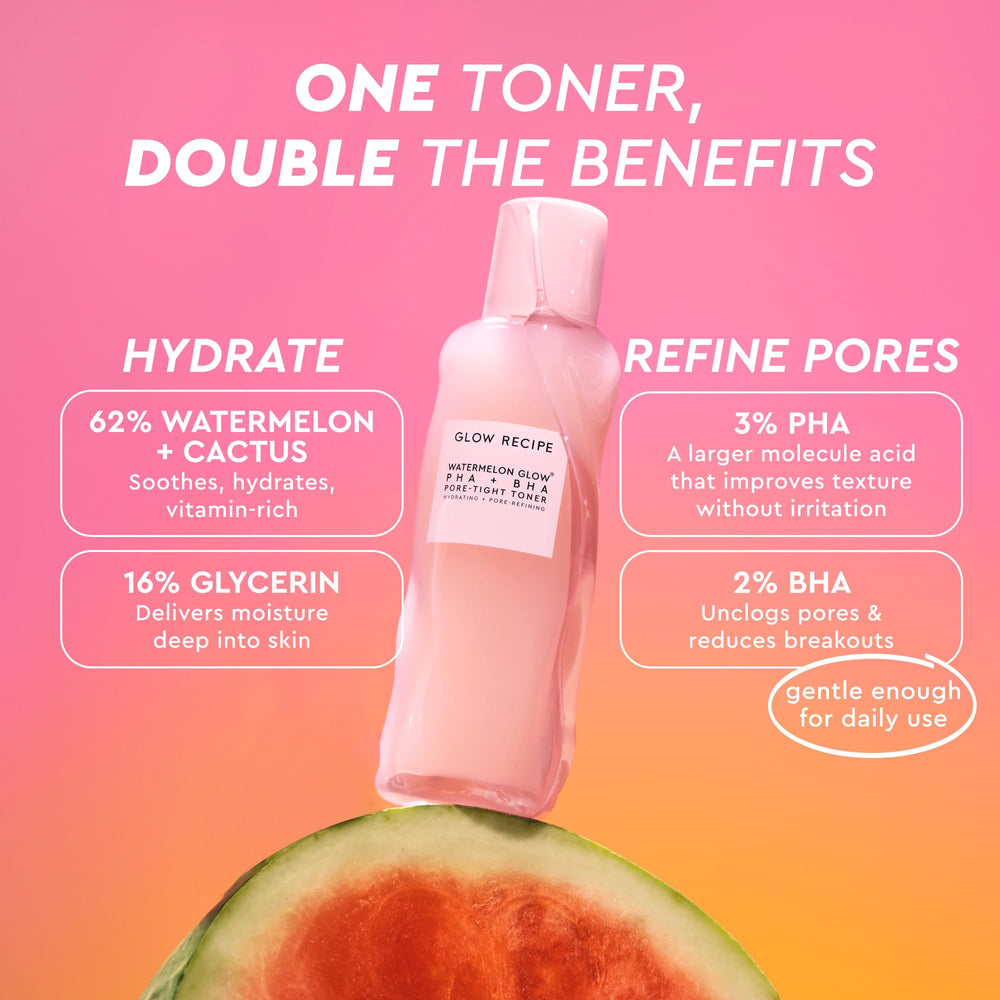 Glow Recipe hyaluronic-acid droplets highlight skin-plumping hydration throughout the day.