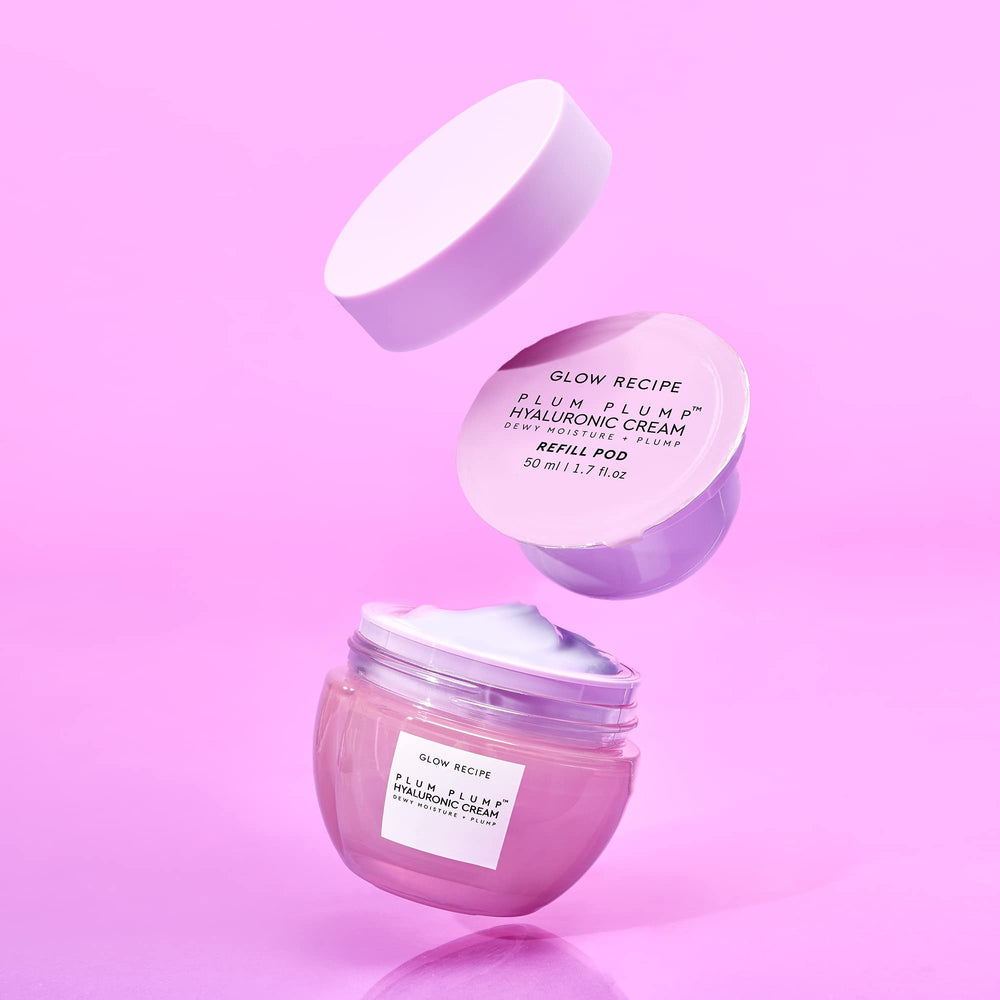 Glow Recipe Plum Plump refill jar close-up showing the sleek design