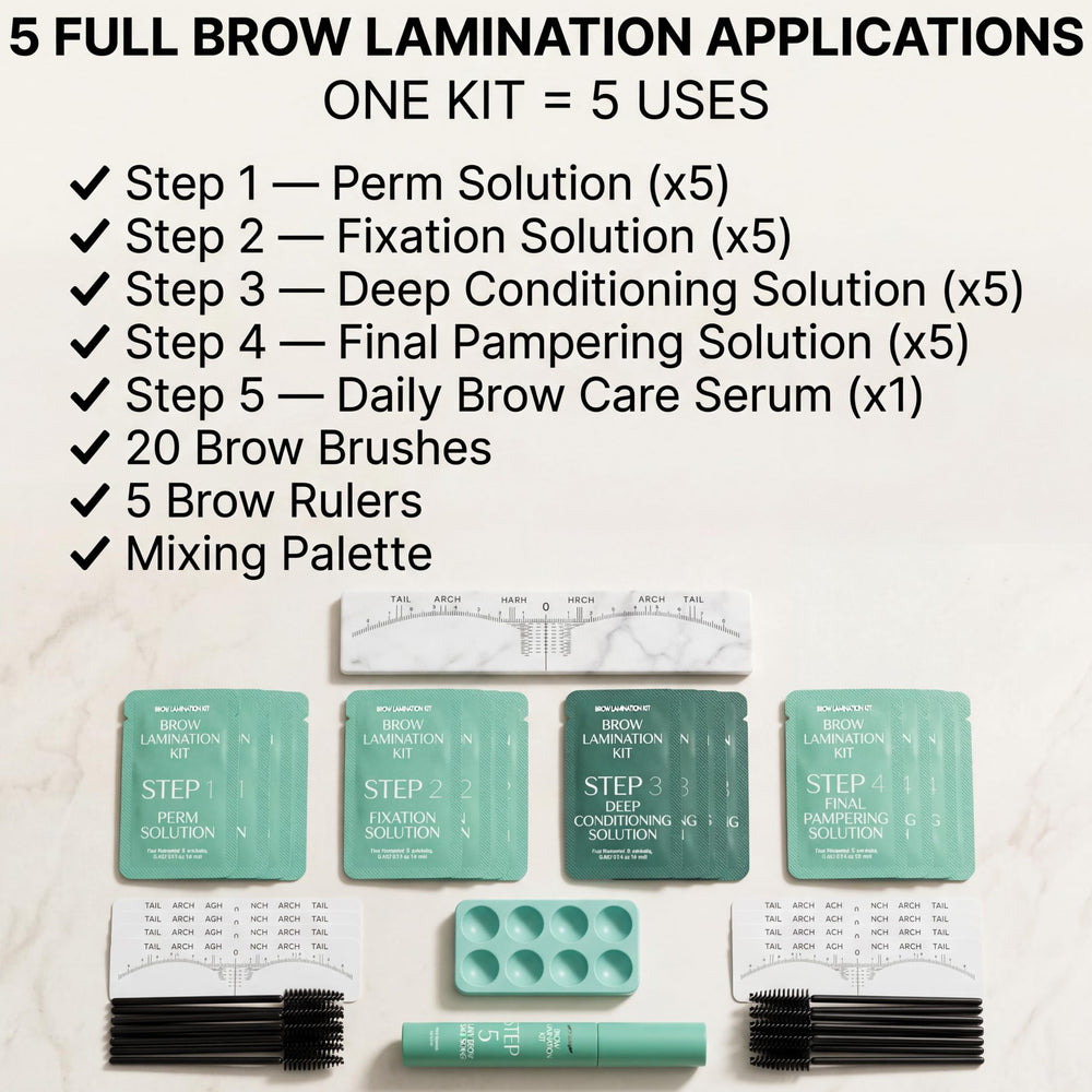 Glow Spell conditioning serum nourishes brows after lamination for shine.