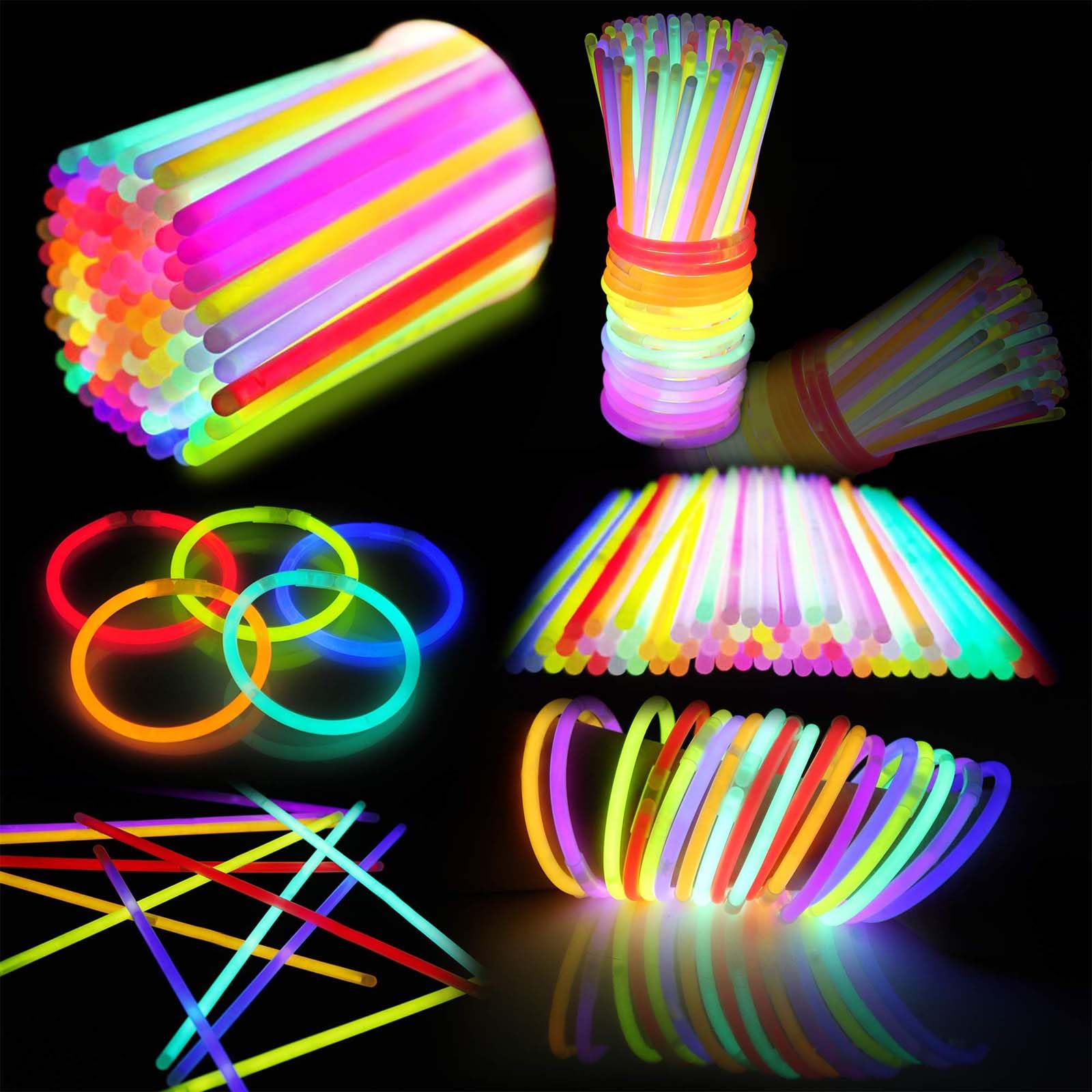 GLOW YGB 8-inch glow sticks in assorted colors for party lighting.