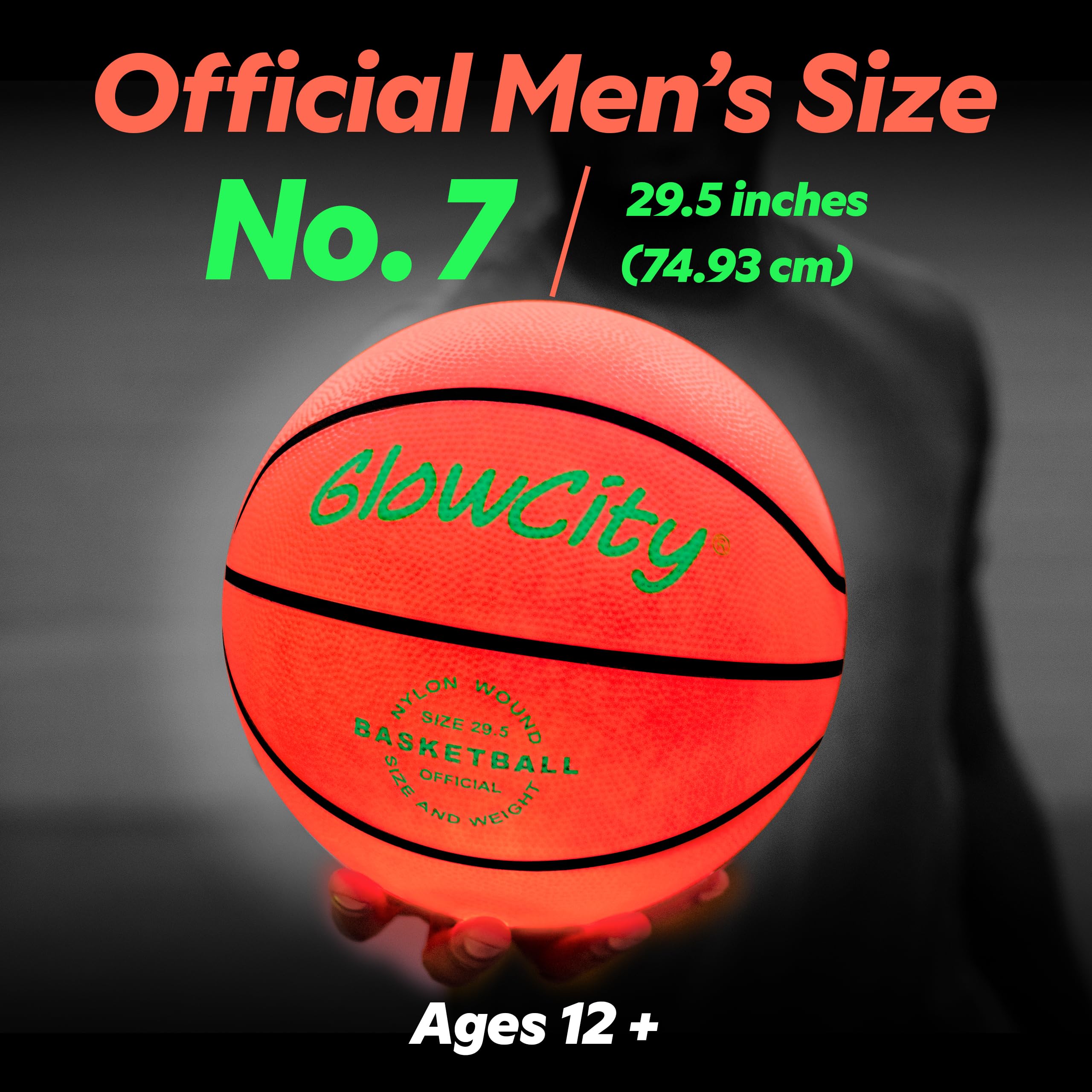 GlowCity red glow basketball with battery pack for long sessions.