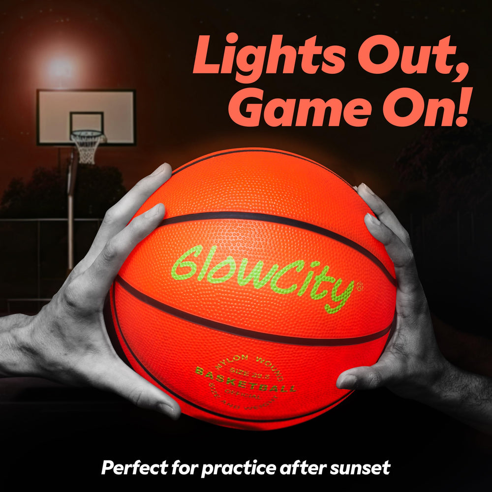 GlowCity glow-in-the-dark basketball ideal for night play and photos.