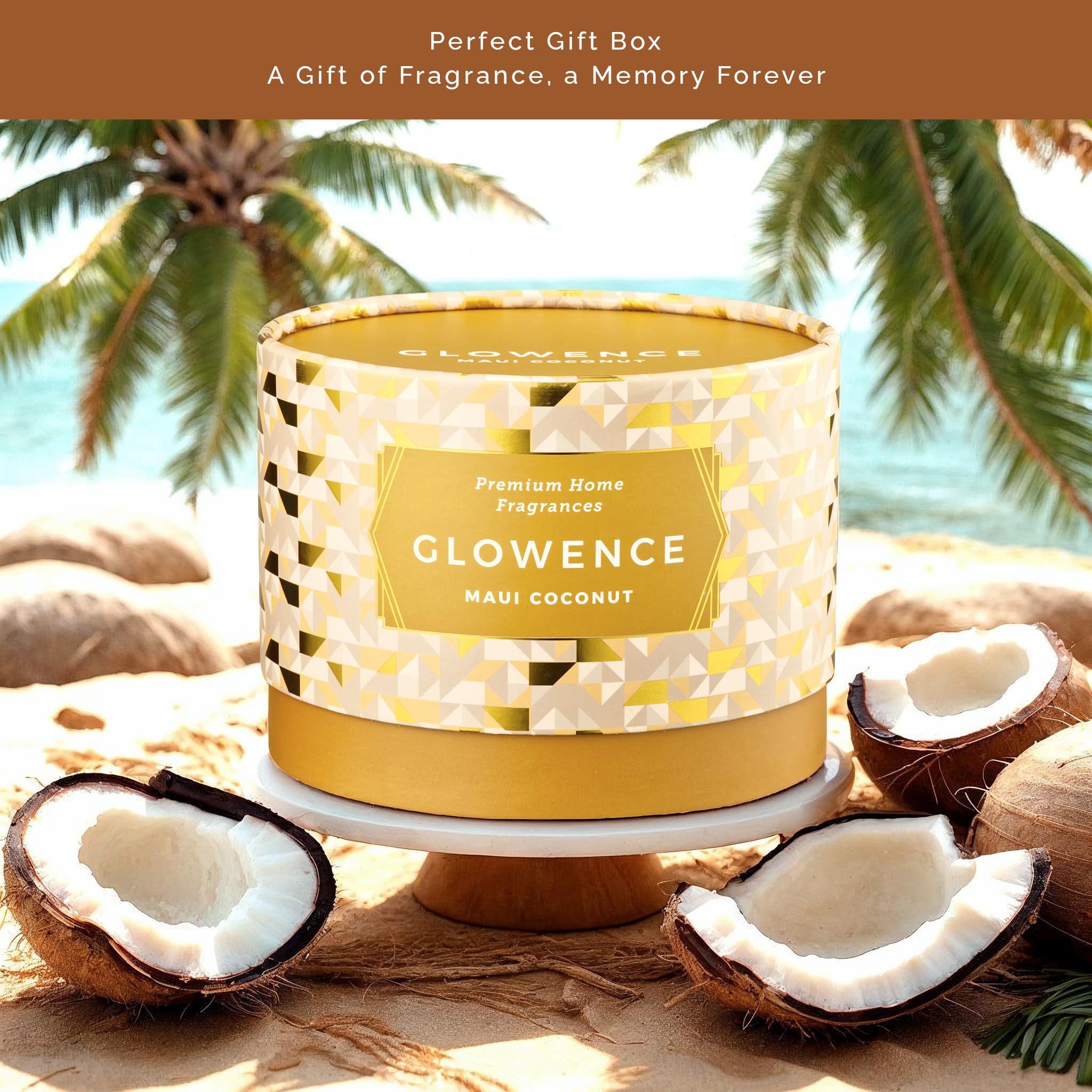 Glowence coconut candle bathroom relaxation with fragrance and calm light.