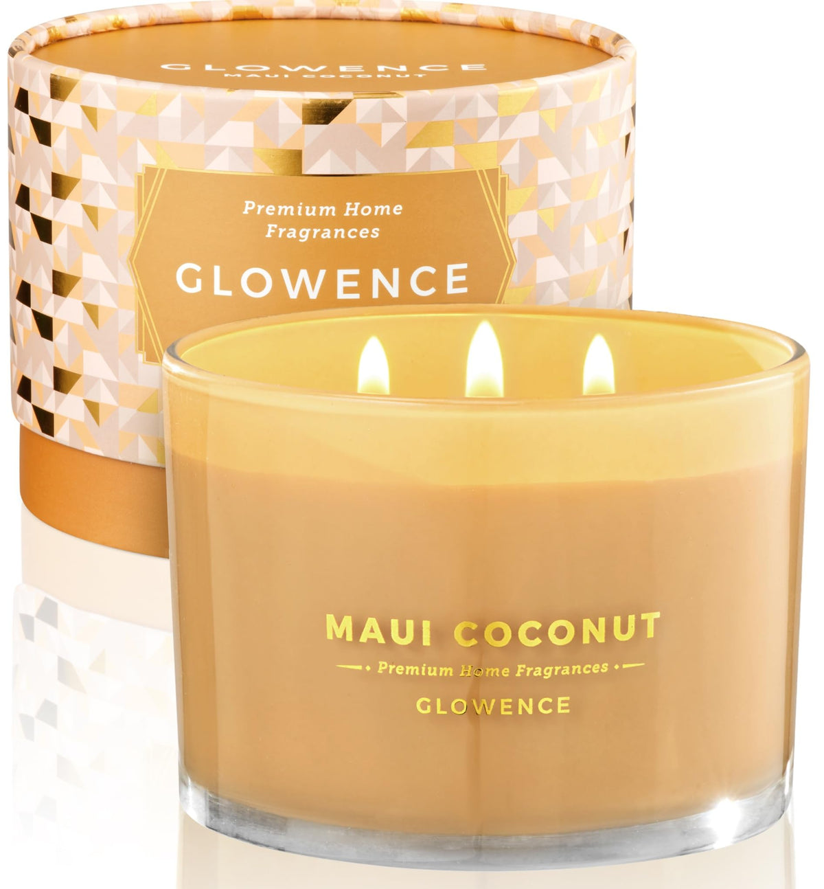 Glowence coconut candle close-up in a large jar for warm ambient lighting.