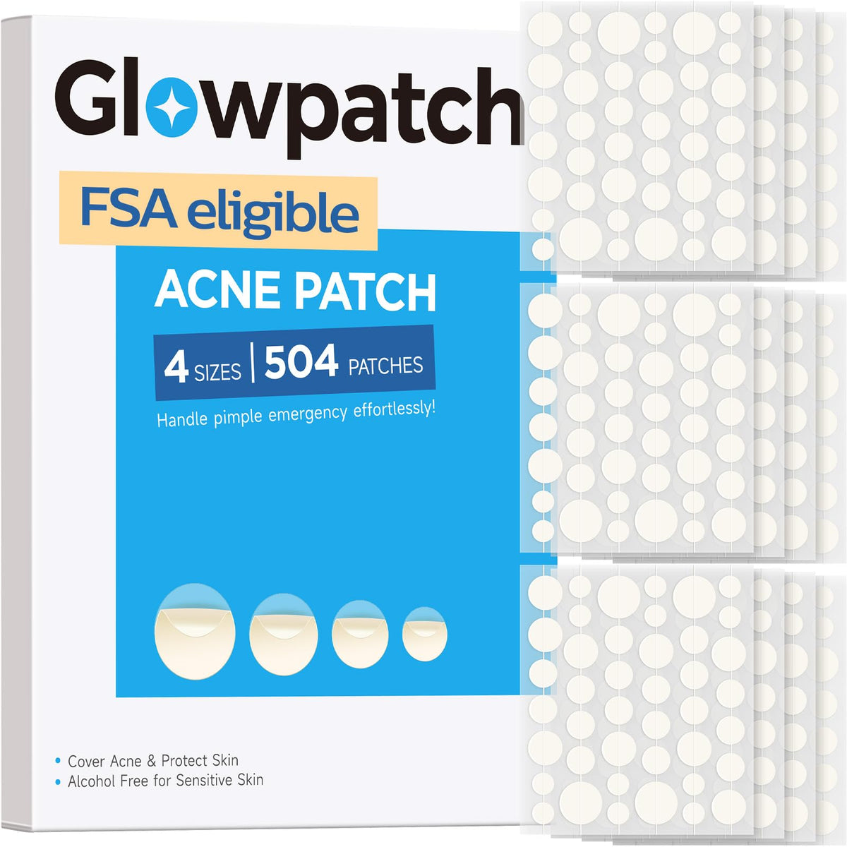 Glowpatch 504 patches on 12 sheets for quick on-the-go zit coverage.
