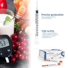GLUCO-CARE 30G syringe with smooth plunger for easy use.