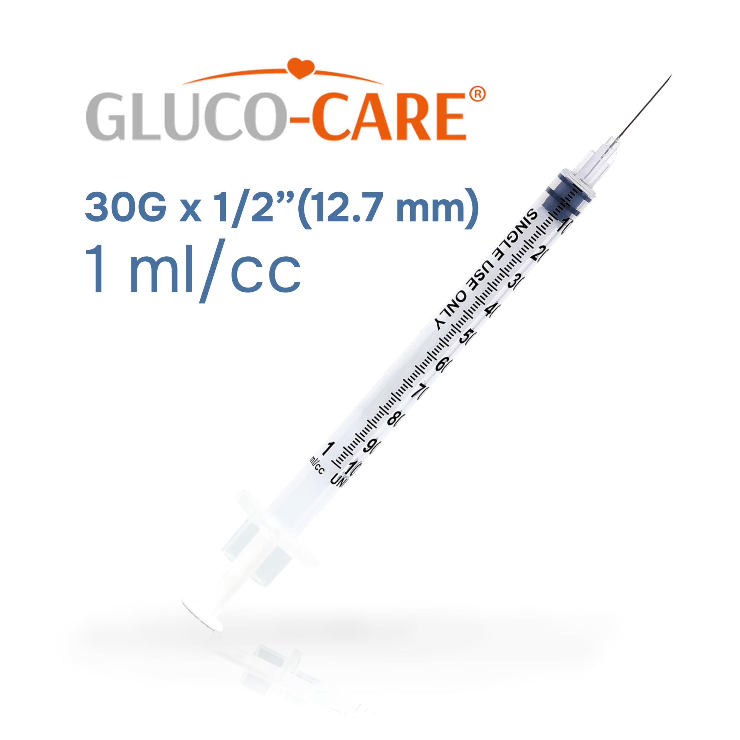 GLUCO-CARE syringe showing leak-proof assembly for safe handling.