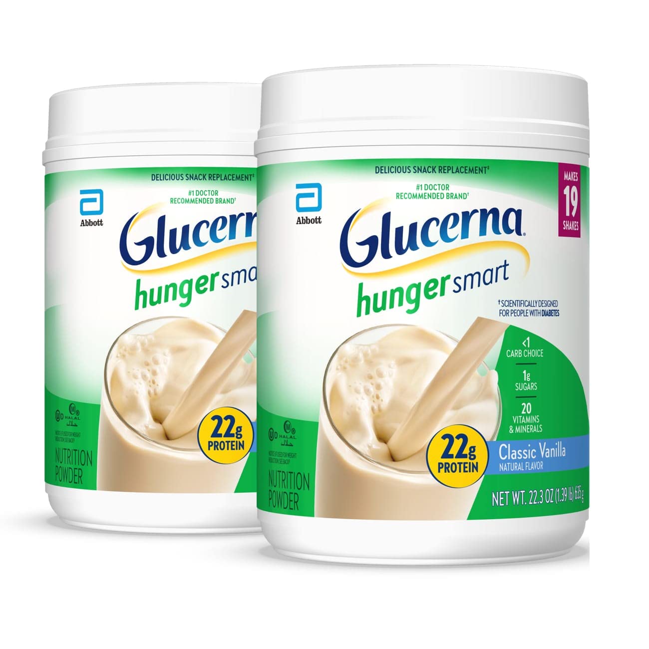 Glucerna Hunger Smart Vanilla tub front view shows diabetes-friendly nutrition