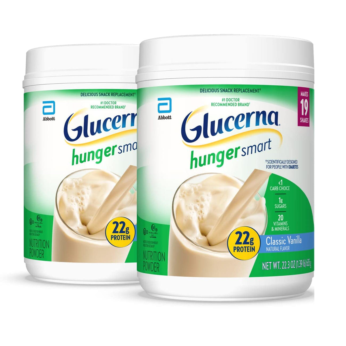 Glucerna Hunger Smart Vanilla tub front view shows diabetes-friendly nutrition