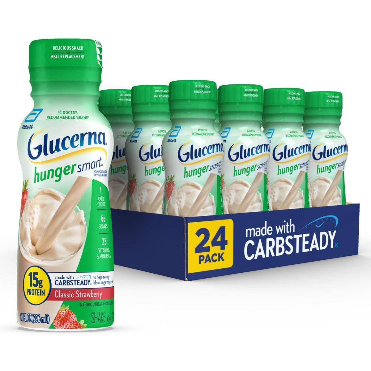 Glucerna Hunger Smart Shake strawberry bottle pour for steady energy