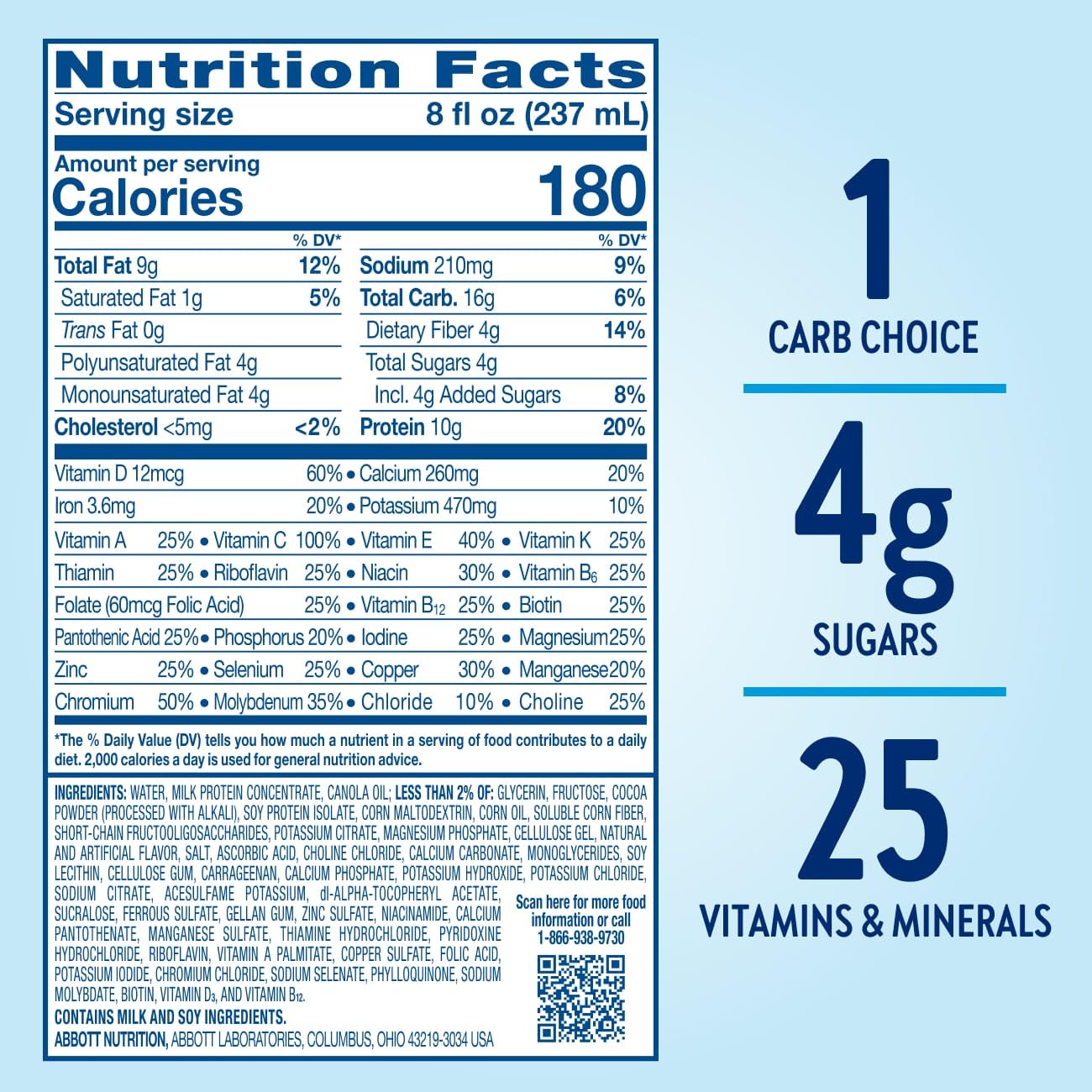 Glucerna Original Rich Chocolate bottle closeup label shows 10g protein per serving.