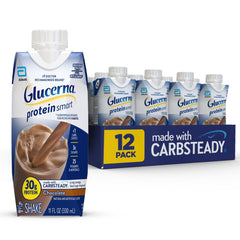 Glucerna Protein Smart Chocolate bottle front, ready-to-drink shake for daily diabetes care.