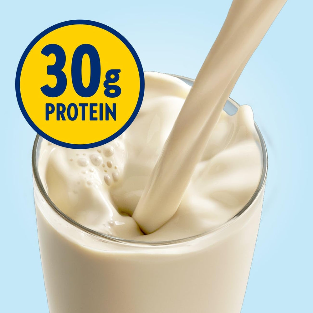 Close-up of Glucerna Protein Smart vanilla label emphasizing 30g protein per serving.