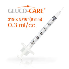 GLUCO-CARE 31G syringe with clear barrel for quick measurement