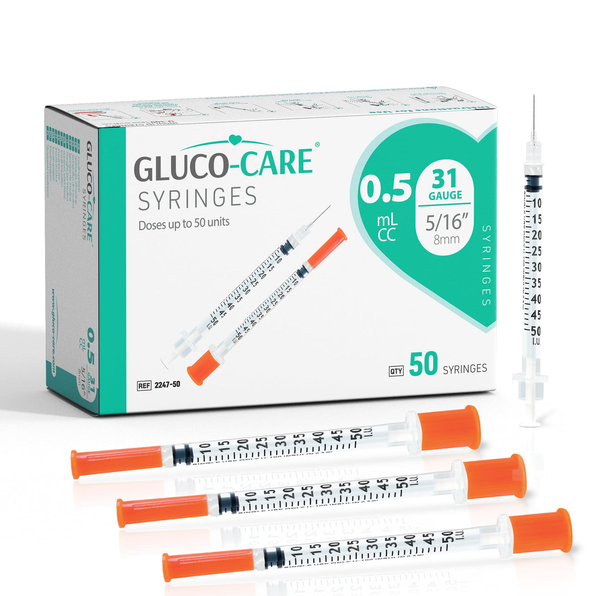 GLUCO-CARE syringe with orange cap and clear barrel for precise dosing.
