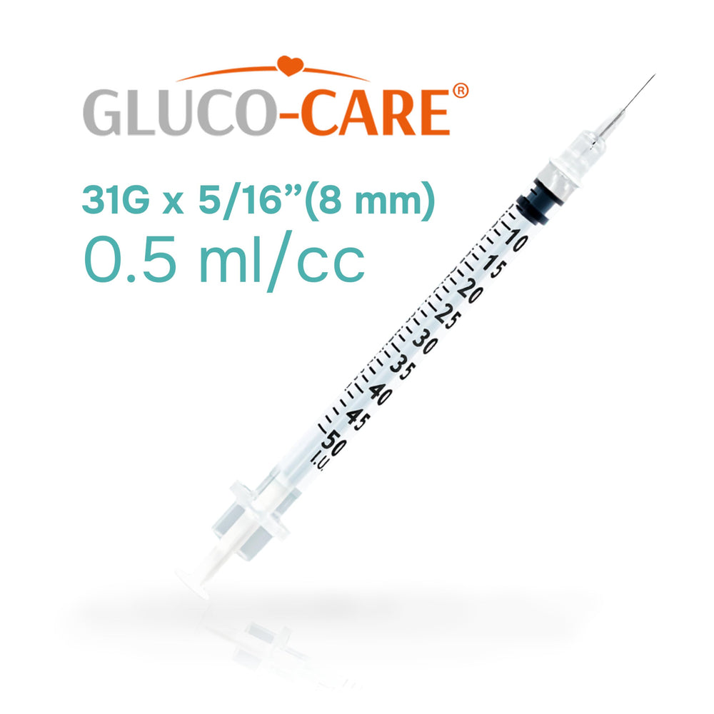 GLUCO-CARE syringe shows clear graduations for easy measurement.
