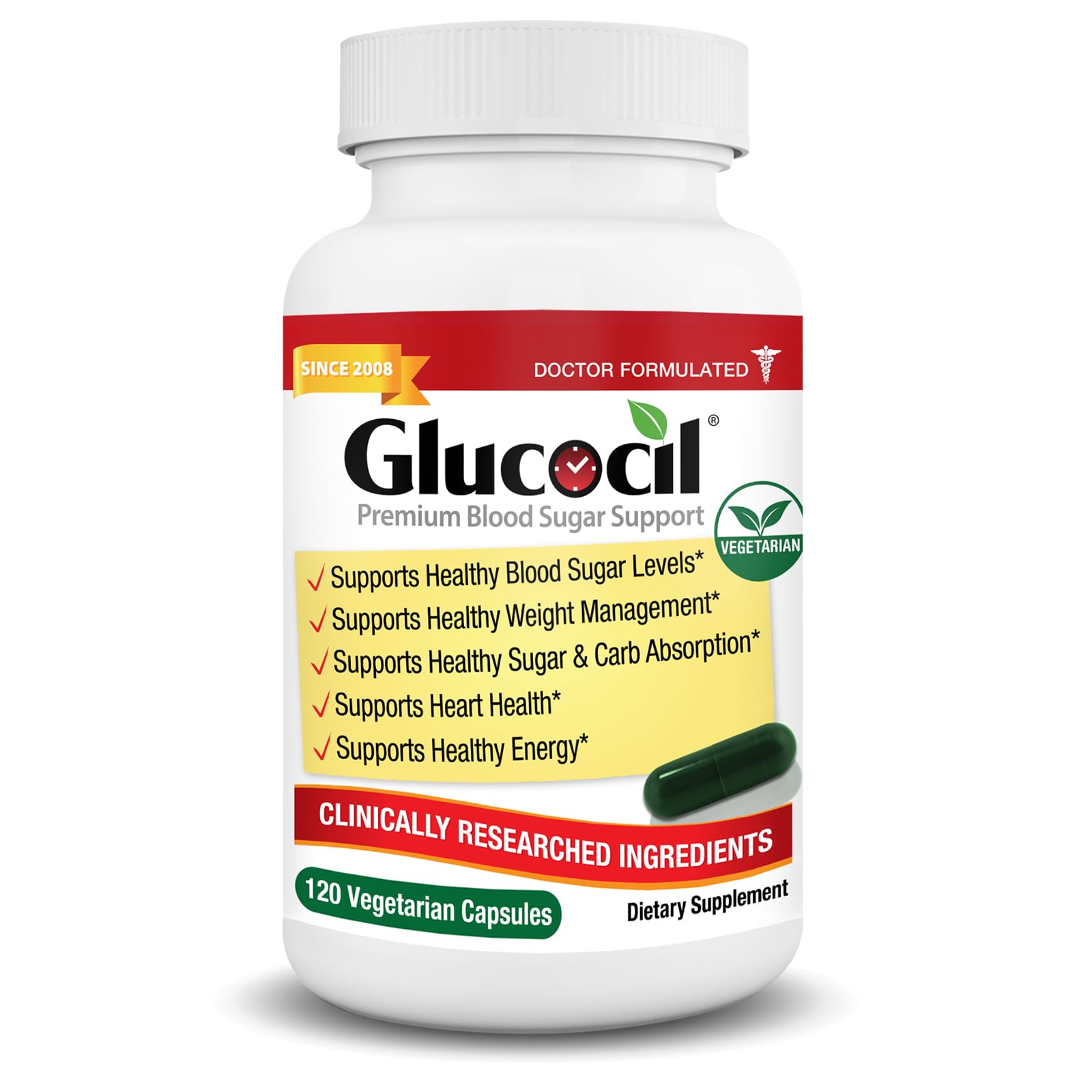 Glucocil bottle front label emphasizing blood sugar support