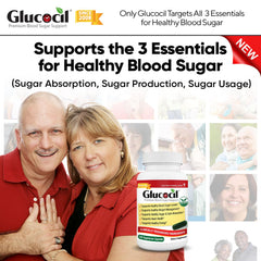 Glucocil capsules closeup showing easy-to-swallow vegetarian capsules for daily use