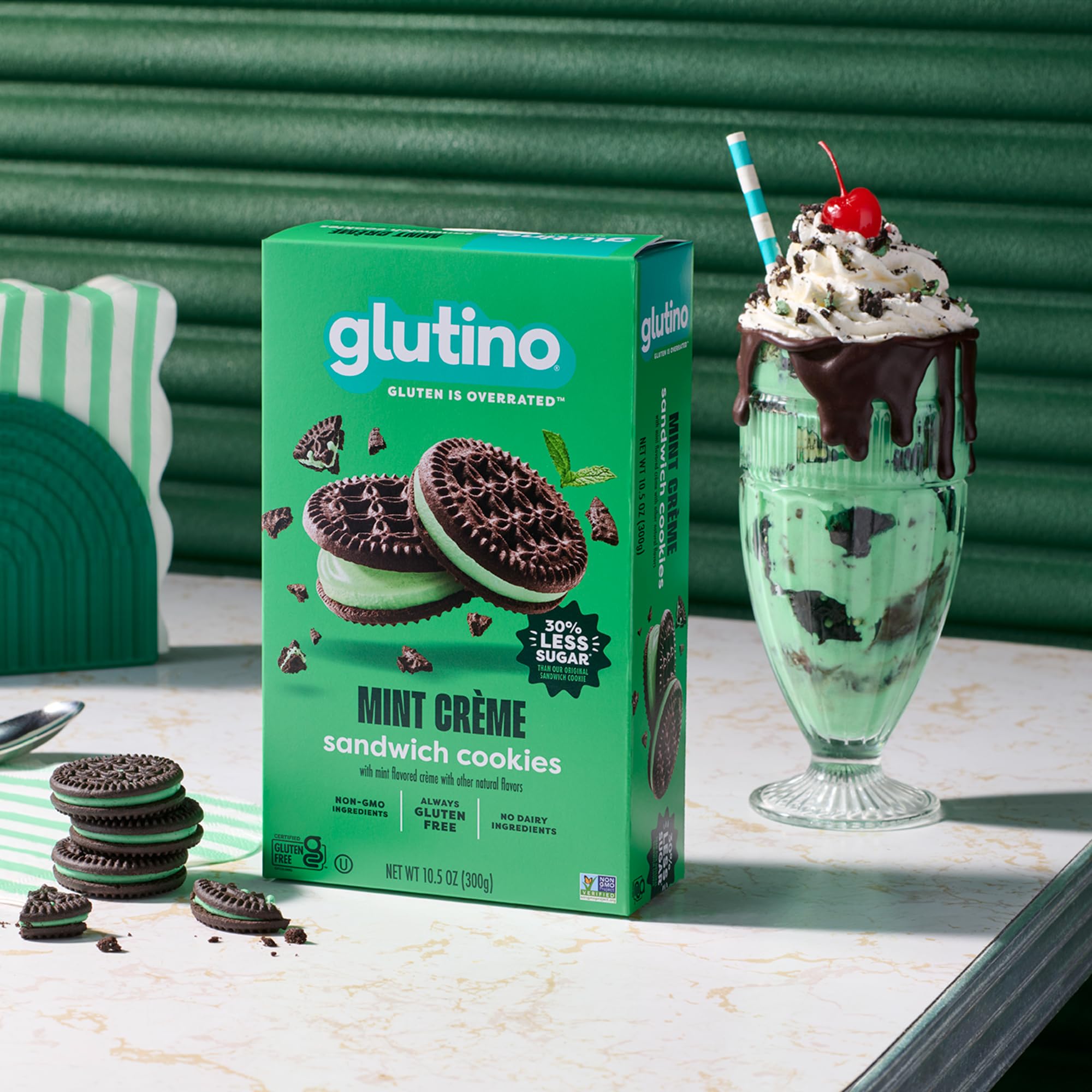Glutino gluten free dessert plate with mint cookies.