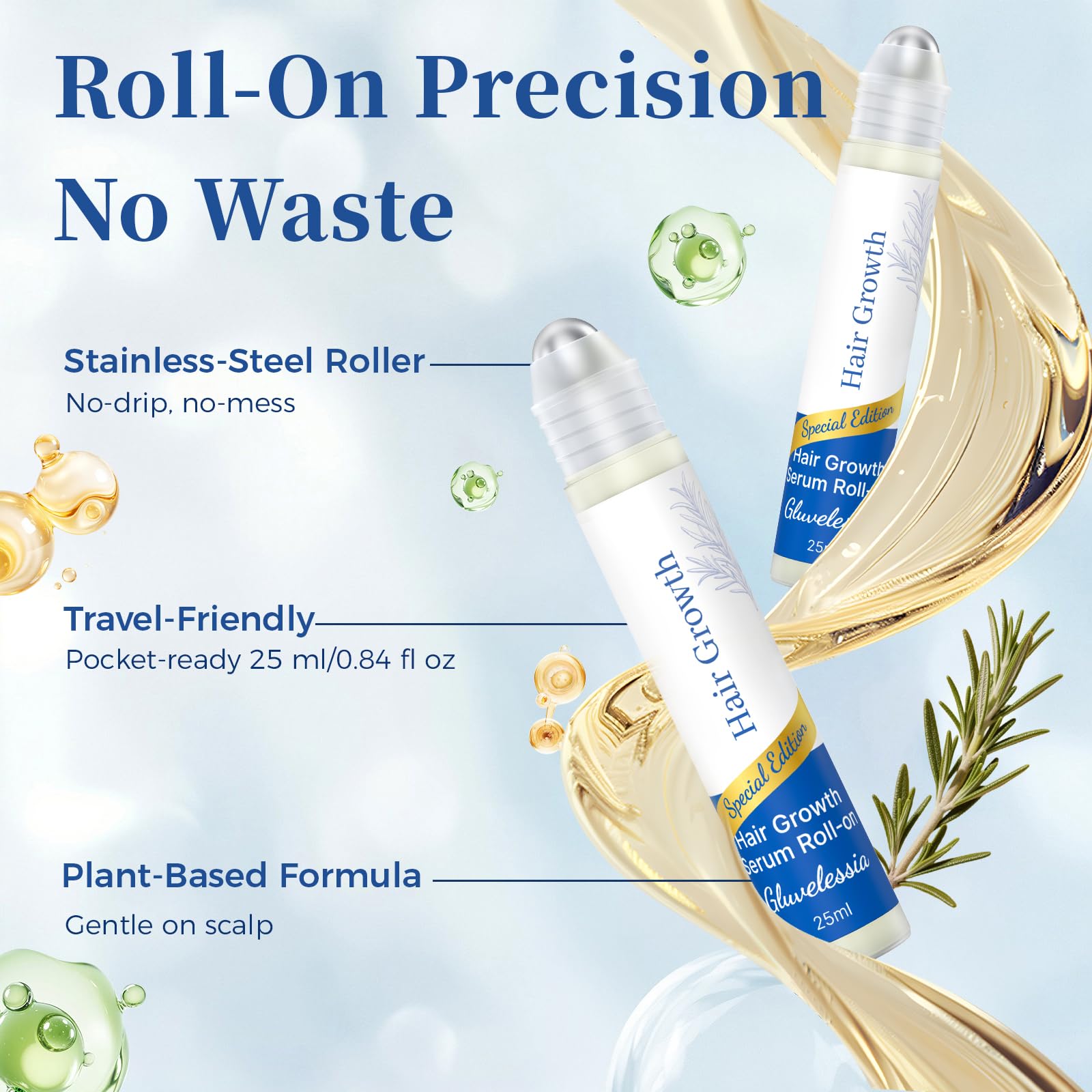 Gluvelessia travel-friendly roll-on bottle fits in bags for on-the-go use.