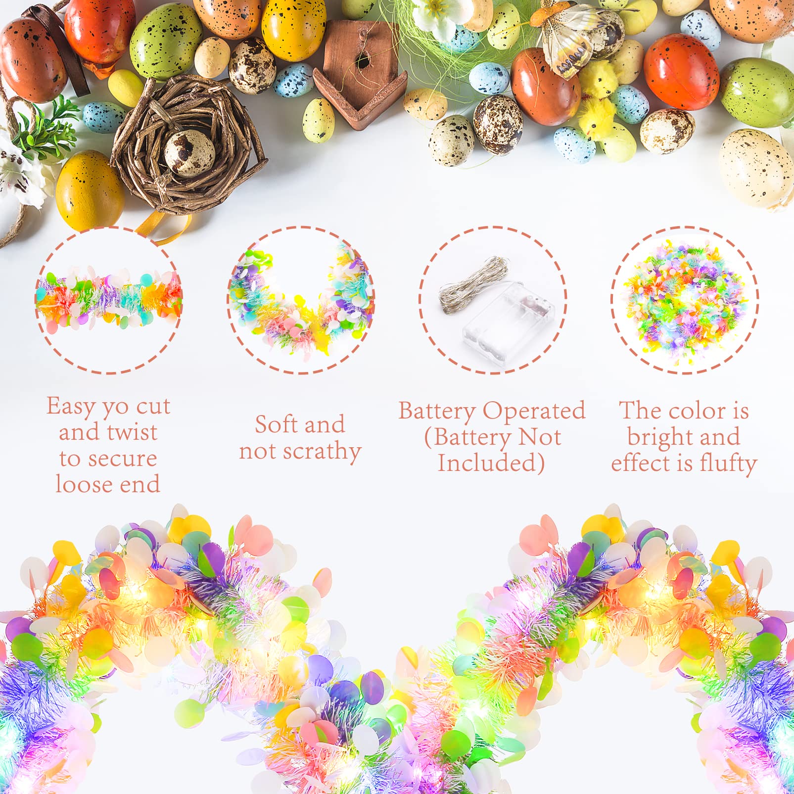 GlyinnHe LED string provides multicolor illumination along the garland for festive glow.