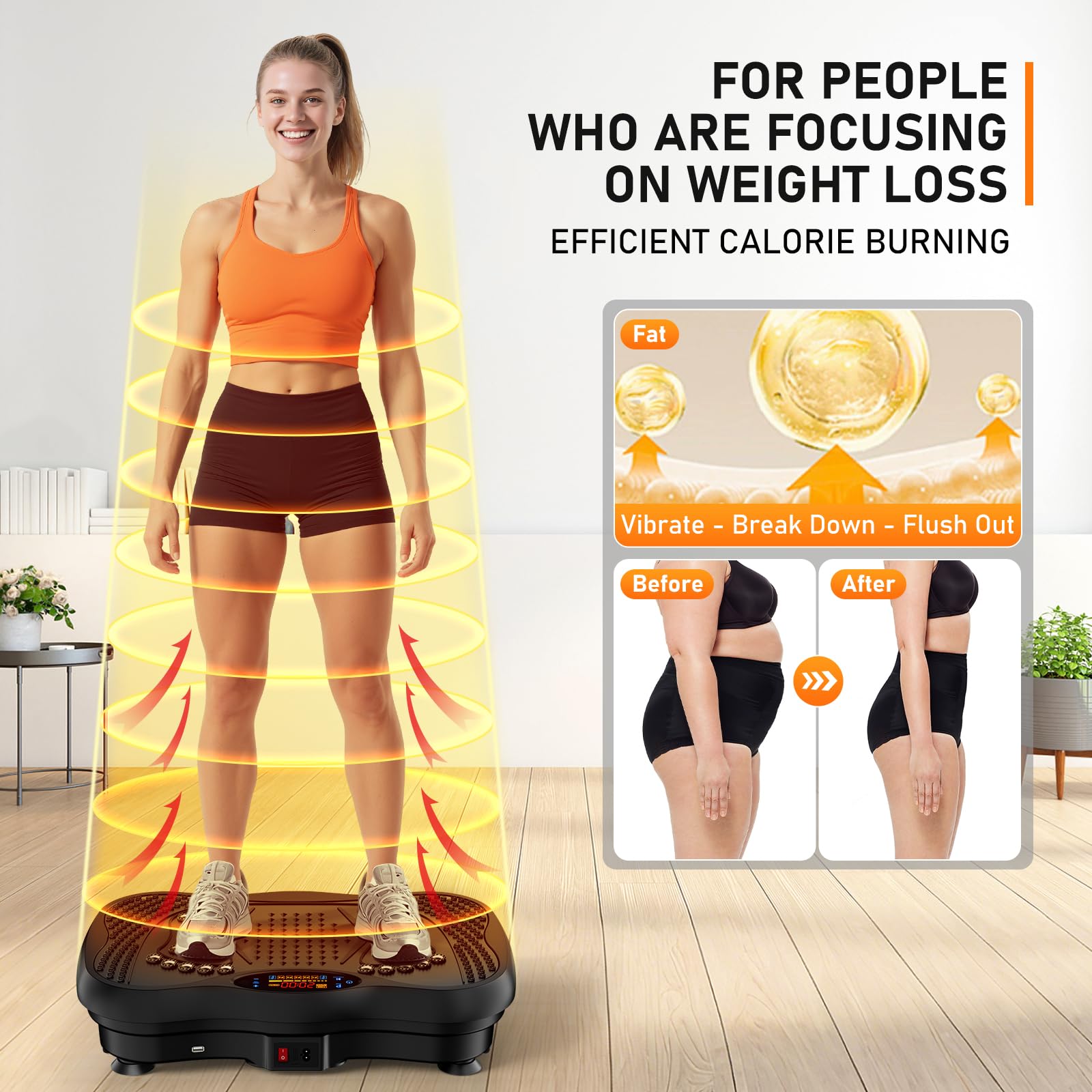 GLYLF vibration plate supporting lymphatic drainage during a session for better circulation.