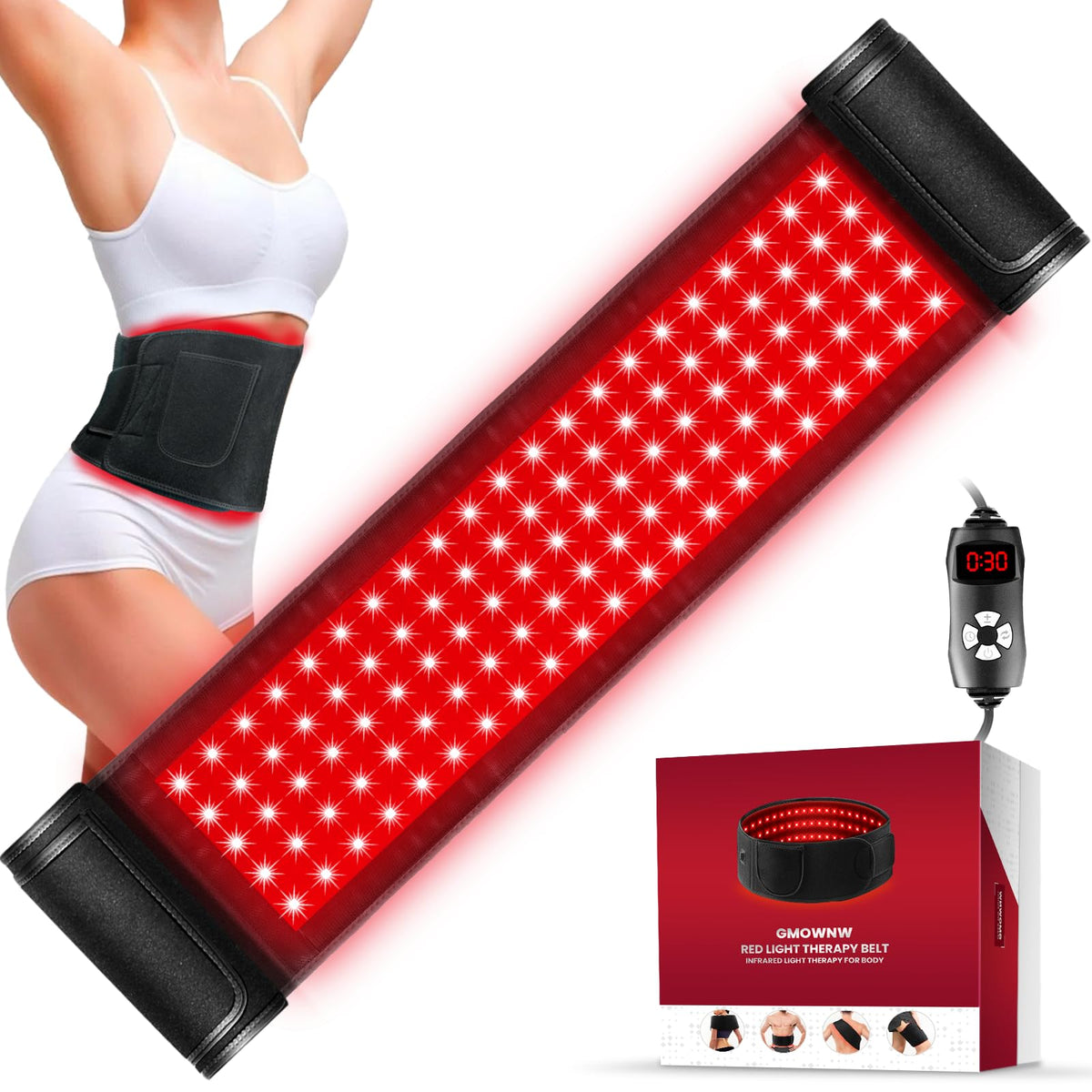 GMOWNW red light therapy belt wrap for full-body use with flexible positioning