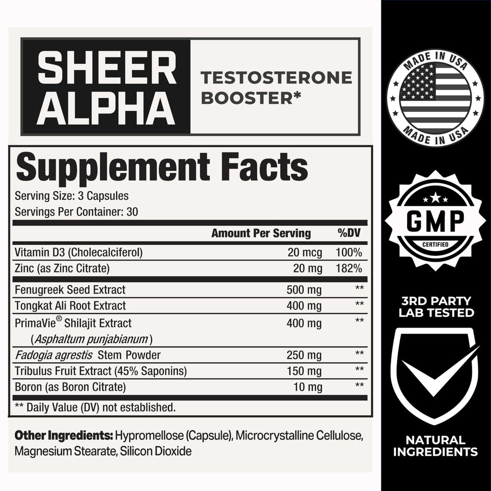 GMP-certified USA facility manufactures Sheer Alpha T-Booster with quality control.