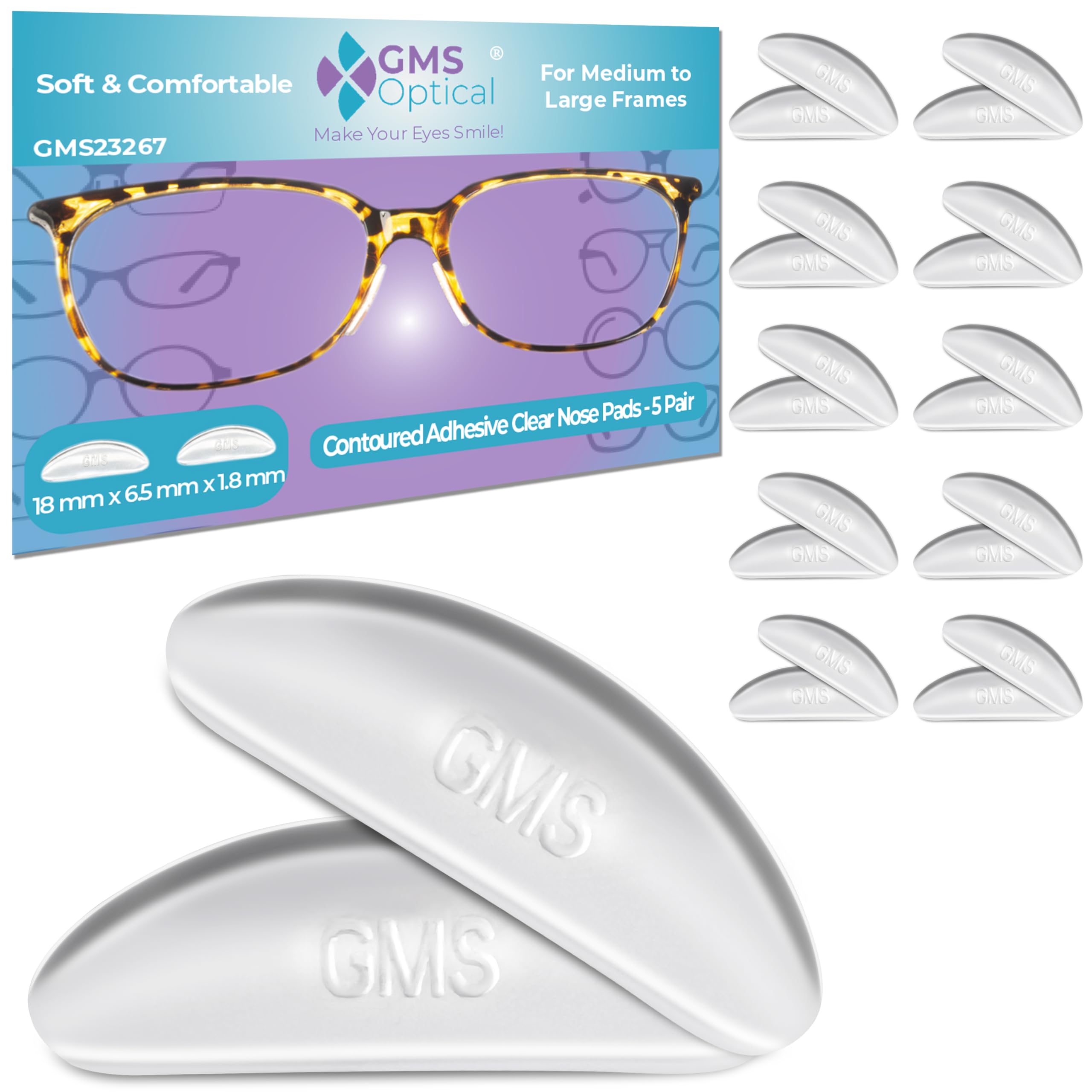 GMS Optical nose pads with adhesive back for a secure grip on glasses