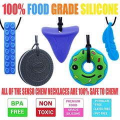 GNAWRISHING chew-necklace close-up textured dots stimulate oral exploration.
