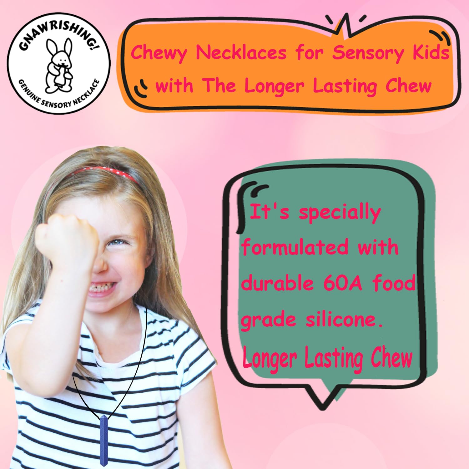 GNAWRISHING sensory chew necklace durable silicone stands up to daily use