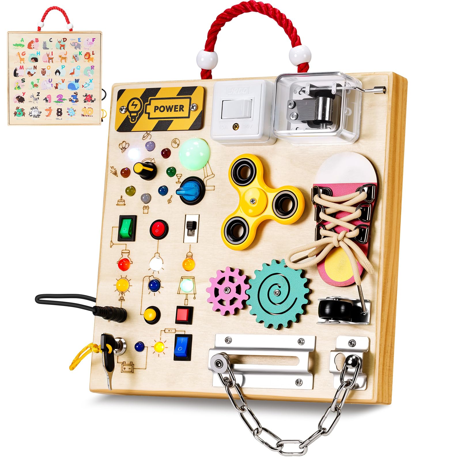 GNAYUIJ Montessori busy board switches with LED lights for interactive sensory play