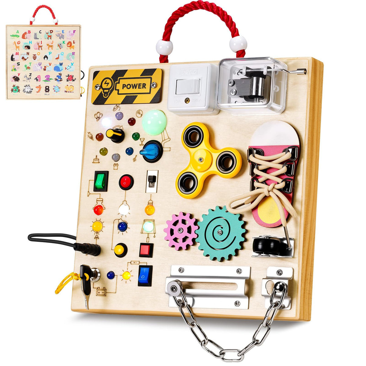 GNAYUIJ Montessori busy board switches with LED lights for interactive sensory play