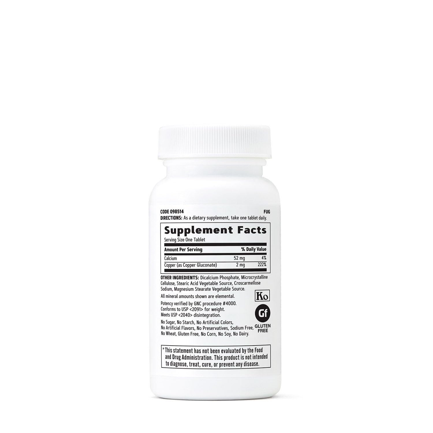 GNC Copper 2mg tablets inside container show daily copper dose.