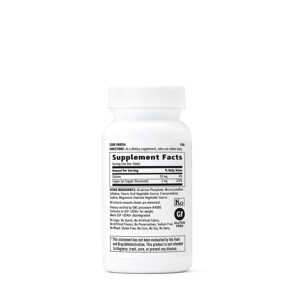 GNC Copper 2mg tablets inside container show daily copper dose.