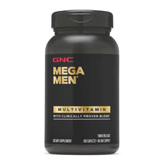 GNC Mega Men bottle front showing daily immune and energy support.