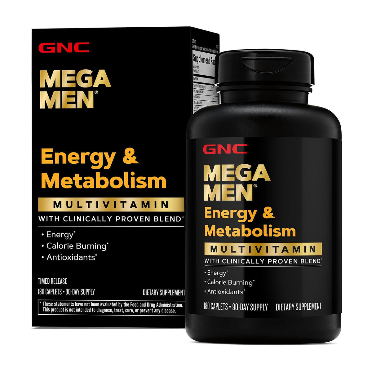 GNC Mega Men Energy & Metabolism bottle showing the vitality focused formula for daily use