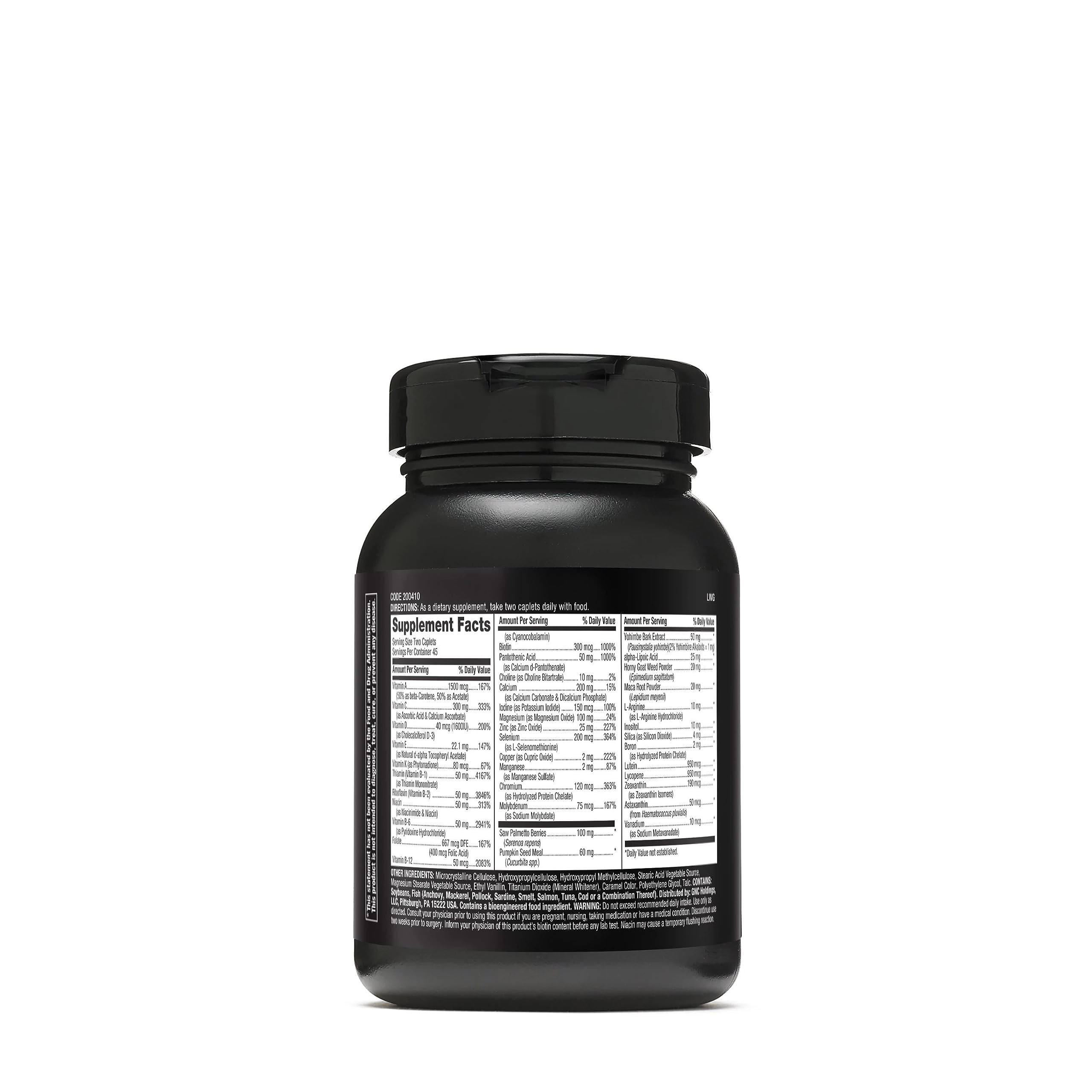 GNC Mega Men Prostate and Virility caplets close-up showing easy-to-swallow tablets