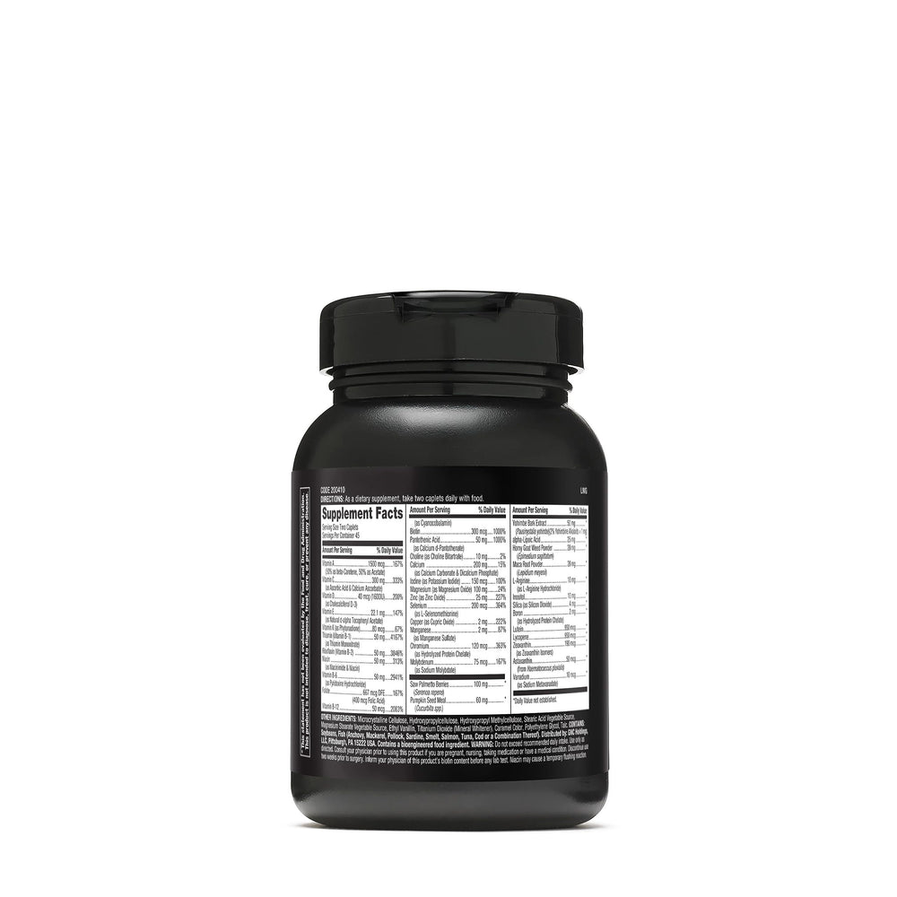 GNC Mega Men Prostate and Virility caplets close-up showing easy-to-swallow tablets