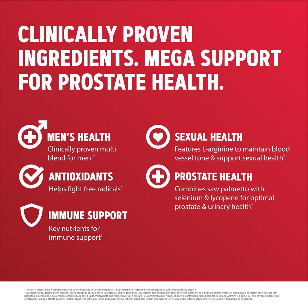 GNC Mega Men Prostate and Virility ingredients blend including saw palmetto and lycopene