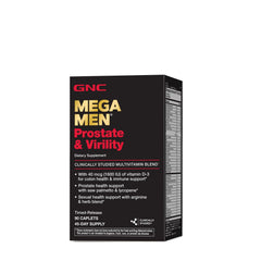 GNC Mega Men Prostate and Virility label detail highlights vitamin D-3 ingredients