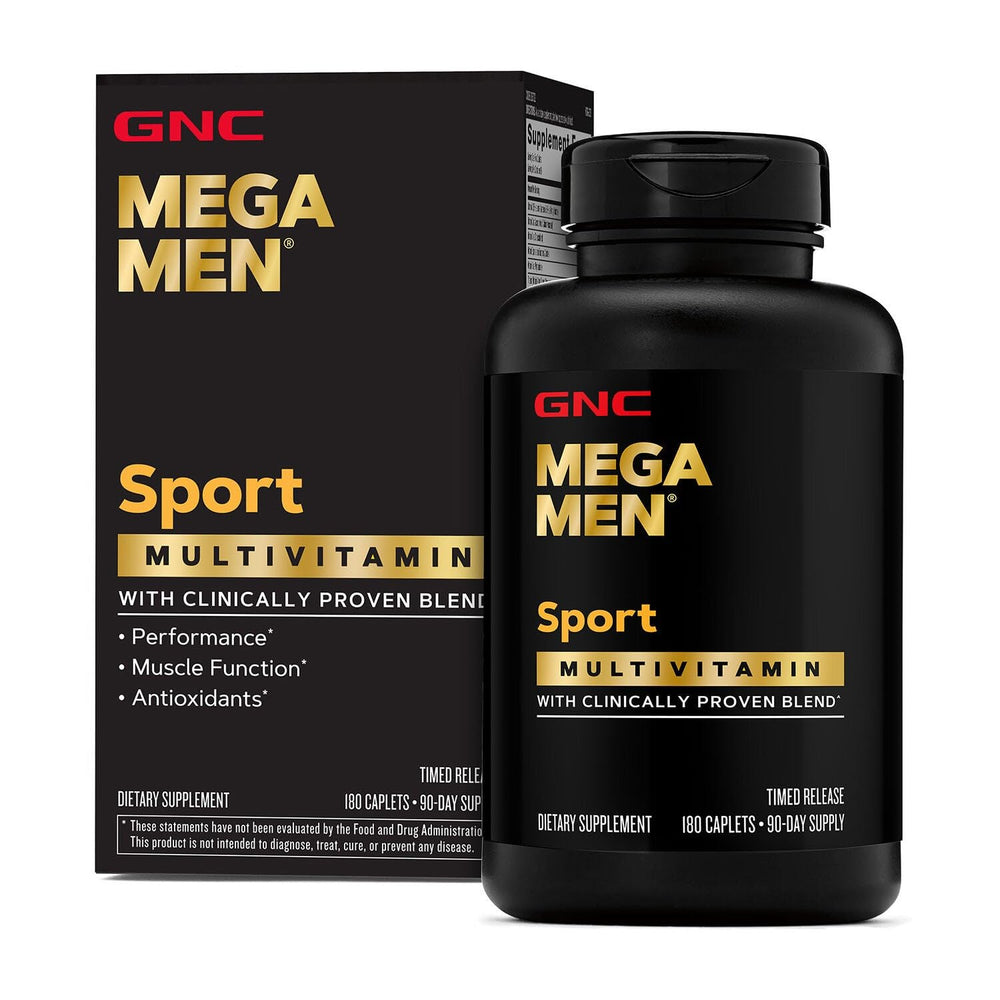 GNC Mega Men Sport bottle front view highlighting active lifestyle support